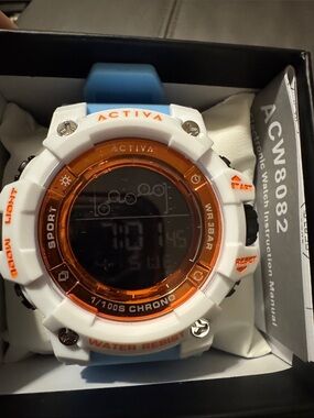 Ativa White and Orange Digital Sport Watch with Blue Strap